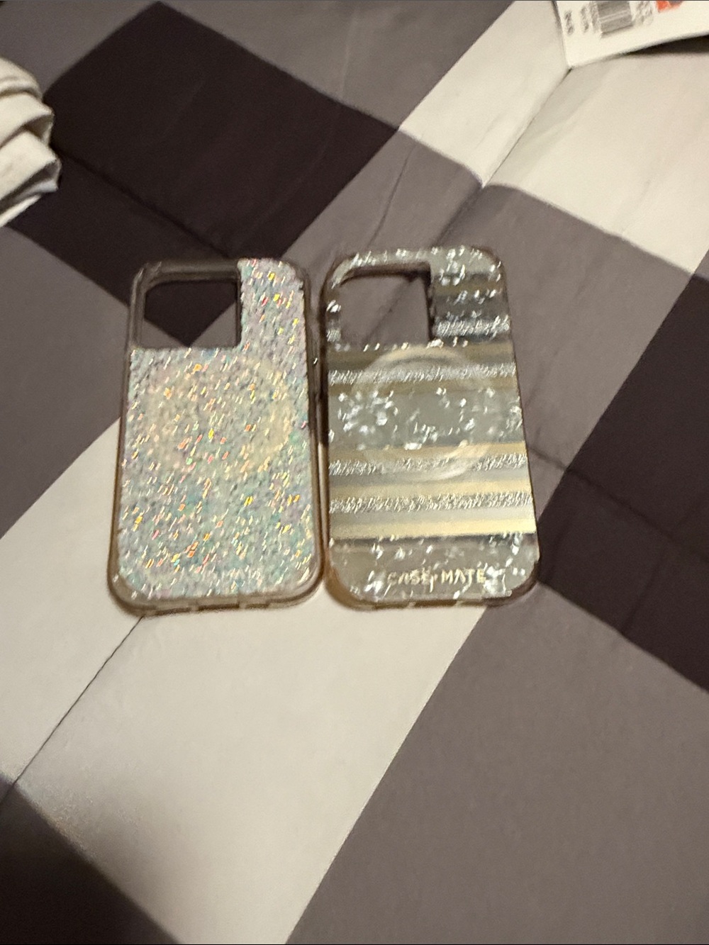 2 case mate iPhone 14 Pro Glitter & Striped Silver Phone Cases